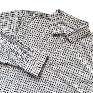 Mizzen+Main Long Sleeve Button Down Shirt White Blue Brown Check Plaid XXL Trim